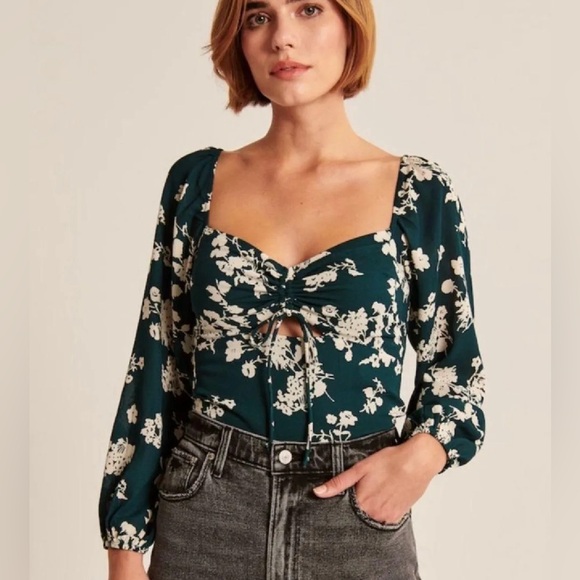 ABERCROMBIE & FITCH Green Floral Peasant Blouse XS - brand new never worn - Picture 5 of 8